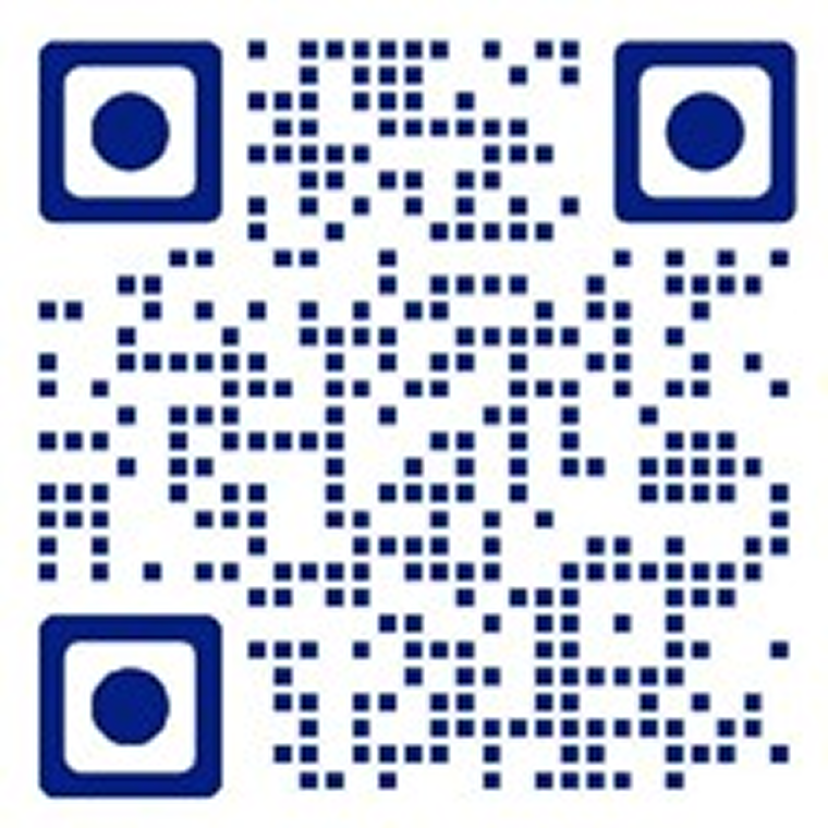 Blue and white QR code on white background.